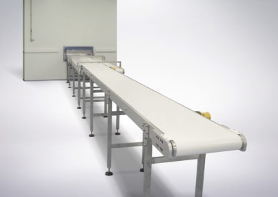 Conveyors to clean rooms with an air draught barrier
